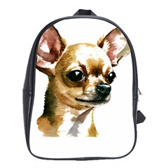 Brown Chihuahua T- Shirt Tan Brown Chihuahua Watercolor Portrait T- Shirt School Bag (large) by JamesGoode