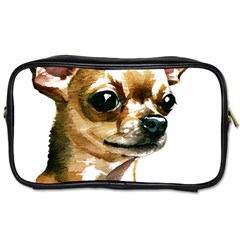 Brown Chihuahua T- Shirt Tan Brown Chihuahua Watercolor Portrait T- Shirt Toiletries Bag (one Side) by JamesGoode