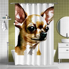 Brown Chihuahua T- Shirt Tan Brown Chihuahua Watercolor Portrait T- Shirt Shower Curtain 48  X 72  (small)  by JamesGoode