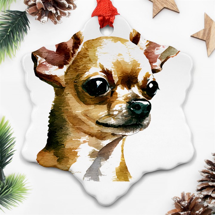 Brown Chihuahua T- Shirt Tan Brown Chihuahua Watercolor Portrait T- Shirt Ornament (Snowflake)