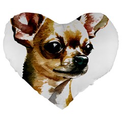 Brown Chihuahua T- Shirt Tan Brown Chihuahua Watercolor Portrait T- Shirt Large 19  Premium Heart Shape Cushions by JamesGoode