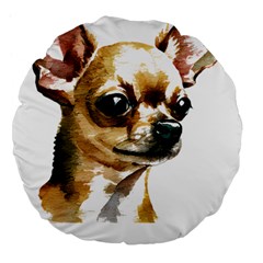 Brown Chihuahua T- Shirt Tan Brown Chihuahua Watercolor Portrait T- Shirt Large 18  Premium Flano Round Cushions by JamesGoode