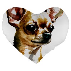 Brown Chihuahua T- Shirt Tan Brown Chihuahua Watercolor Portrait T- Shirt Large 19  Premium Flano Heart Shape Cushions by JamesGoode