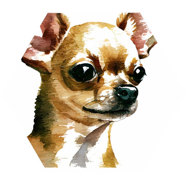 Brown Chihuahua T- Shirt Tan Brown Chihuahua Watercolor Portrait T- Shirt Wooden Puzzle Hexagon