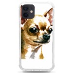 Brown Chihuahua T- Shirt Tan Brown Chihuahua Watercolor Portrait T- Shirt iPhone 12 mini TPU UV Print Case	 Front