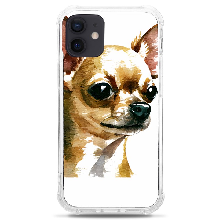 Brown Chihuahua T- Shirt Tan Brown Chihuahua Watercolor Portrait T- Shirt iPhone 12 mini TPU UV Print Case	