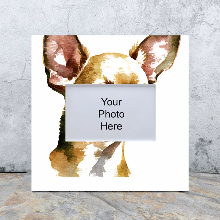 Brown Chihuahua T- Shirt Tan Brown Chihuahua Watercolor Portrait T- Shirt White Box Photo Frame 4  x 6 