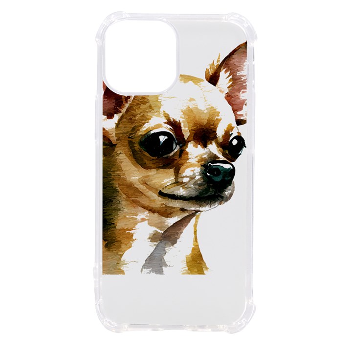 Brown Chihuahua T- Shirt Tan Brown Chihuahua Watercolor Portrait T- Shirt iPhone 13 mini TPU UV Print Case