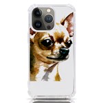 Brown Chihuahua T- Shirt Tan Brown Chihuahua Watercolor Portrait T- Shirt iPhone 13 Pro TPU UV Print Case Front