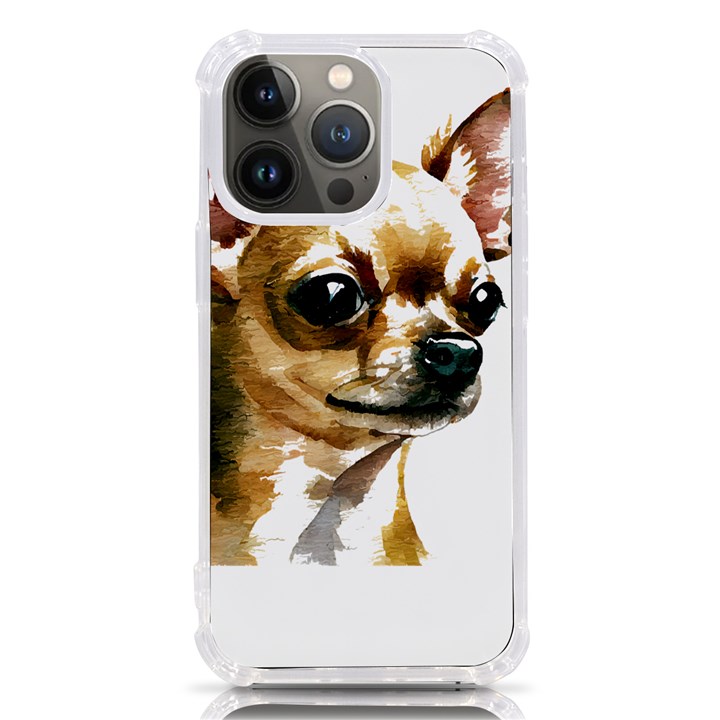 Brown Chihuahua T- Shirt Tan Brown Chihuahua Watercolor Portrait T- Shirt iPhone 13 Pro TPU UV Print Case