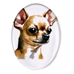 Brown Chihuahua T- Shirt Tan Brown Chihuahua Watercolor Portrait T- Shirt Oval Glass Fridge Magnet (4 Pack) by JamesGoode