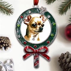 Brown Chihuahua T- Shirt Tan Brown Chihuahua Watercolor Portrait T- Shirt Metal X mas Lollipop With Crystal Ornament by JamesGoode