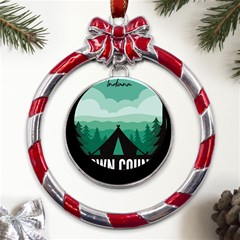 Brown County State Park T- Shirt Brown County State Park I N Camping T- Shirt Metal Red Ribbon Round Ornament by JamesGoode