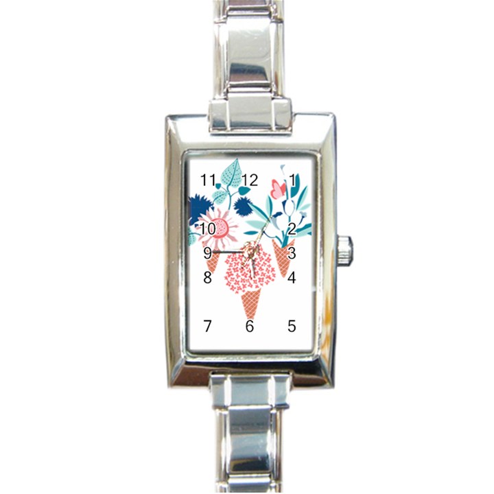 Flowers And Leaves T- Shirt Midsummer I Scream Flower Cones    Print    Pink Coral Aqua And Teal Flo Rectangle Italian Charm Watch