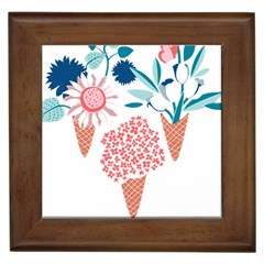 Flowers And Leaves T- Shirt Midsummer I Scream Flower Cones    Print    Pink Coral Aqua And Teal Flo Framed Tile