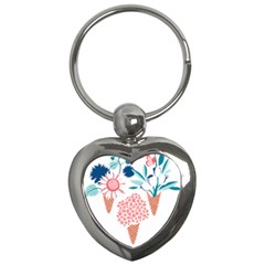 Flowers And Leaves T- Shirt Midsummer I Scream Flower Cones    Print    Pink Coral Aqua And Teal Flo Key Chain (Heart)