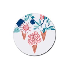 Flowers And Leaves T- Shirt Midsummer I Scream Flower Cones    Print    Pink Coral Aqua And Teal Flo Rubber Round Coaster (4 pack)