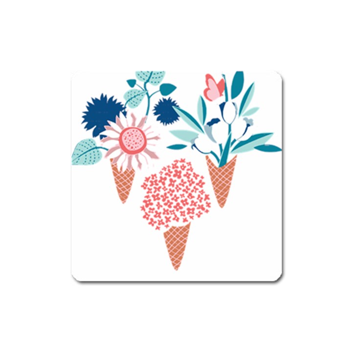 Flowers And Leaves T- Shirt Midsummer I Scream Flower Cones    Print    Pink Coral Aqua And Teal Flo Square Magnet