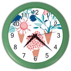 Flowers And Leaves T- Shirt Midsummer I Scream Flower Cones    Print    Pink Coral Aqua And Teal Flo Color Wall Clock