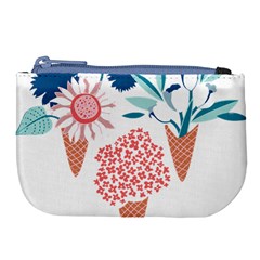 Flowers And Leaves T- Shirt Midsummer I Scream Flower Cones    Print    Pink Coral Aqua And Teal Flo Large Coin Purse