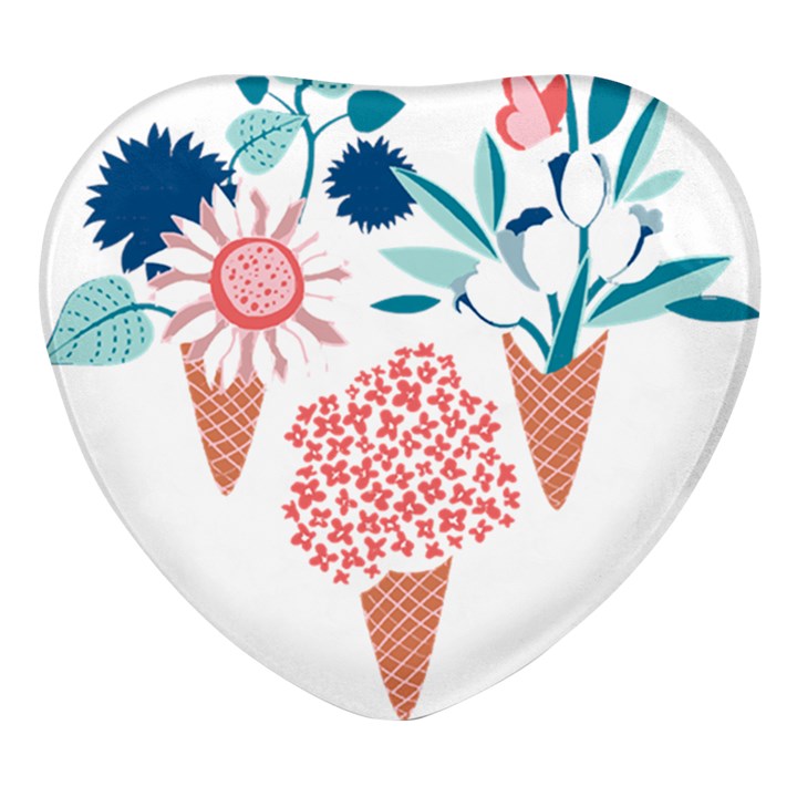 Flowers And Leaves T- Shirt Midsummer I Scream Flower Cones    Print    Pink Coral Aqua And Teal Flo Heart Glass Fridge Magnet (4 pack)