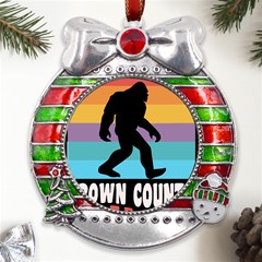 Brown County T- Shirt Brown County State Park Camping Bigfoot Nashville Indiana T- Shirt Metal X mas Ribbon With Red Crystal Round Ornament by JamesGoode