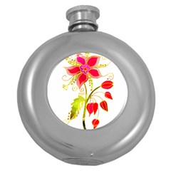 Flowers Art T- Shirtflower T- Shirt Round Hip Flask (5 Oz) by ZUXUMI