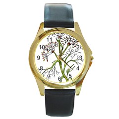 Flowers Art T- Shirtflowers T- Shirt (3) Round Gold Metal Watch