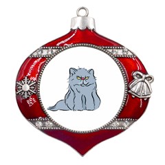 Persian Cat T-shirtwhite Look Calm Persian Cat 03 T-shirt (1) Metal Snowflake And Bell Red Ornament by EnriqueJohnson