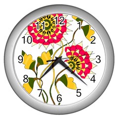 Flowers Art T- Shirtflowers T- Shirt Wall Clock (silver) by ZUXUMI