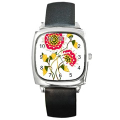 Flowers Art T- Shirtflowers T- Shirt Square Metal Watch by ZUXUMI