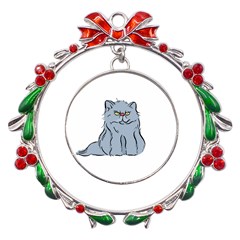 Persian Cat T-shirtwhite Look Calm Persian Cat 03 T-shirt Metal X mas Wreath Ribbon Ornament by EnriqueJohnson