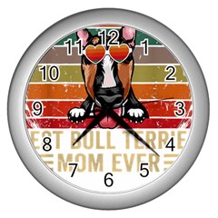 Bull Terrier T- Shirt Best Bull Terrier Moms Gift T- Shirt Wall Clock (silver) by JamesGoode