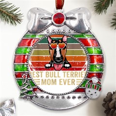 Bull Terrier T- Shirt Best Bull Terrier Moms Gift T- Shirt Metal X mas Ribbon With Red Crystal Round Ornament by JamesGoode