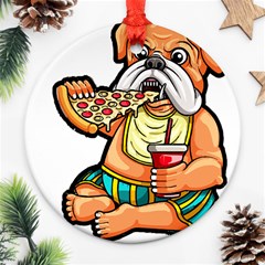 Bulldog Gifts T- Shirtbulldog Eating Pizza T- Shirt Ornament (round) by JamesGoode