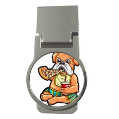 Bulldog Gifts T- Shirtbulldog Eating Pizza T- Shirt Money Clips (round)  by JamesGoode