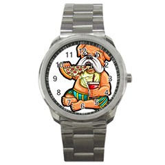 Bulldog Gifts T- Shirtbulldog Eating Pizza T- Shirt Sport Metal Watch by JamesGoode