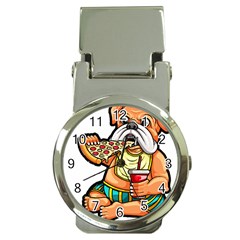 Bulldog Gifts T- Shirtbulldog Eating Pizza T- Shirt Money Clip Watches by JamesGoode