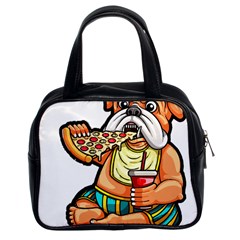 Bulldog Gifts T- Shirtbulldog Eating Pizza T- Shirt Classic Handbag (two Sides) by JamesGoode