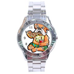 Bulldog Gifts T- Shirtbulldog Eating Pizza T- Shirt Stainless Steel Analogue Watch by JamesGoode