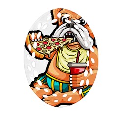 Bulldog Gifts T- Shirtbulldog Eating Pizza T- Shirt Oval Filigree Ornament (two Sides)