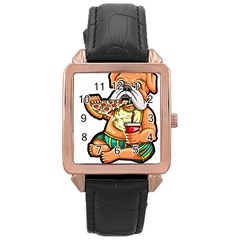 Bulldog Gifts T- Shirtbulldog Eating Pizza T- Shirt Rose Gold Leather Watch  by JamesGoode