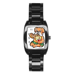 Bulldog Gifts T- Shirtbulldog Eating Pizza T- Shirt Stainless Steel Barrel Watch by JamesGoode