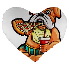 Bulldog Gifts T- Shirtbulldog Eating Pizza T- Shirt Large 19  Premium Flano Heart Shape Cushions by JamesGoode