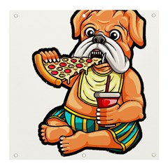 Bulldog Gifts T- Shirtbulldog Eating Pizza T- Shirt Banner And Sign 4  X 4  by JamesGoode