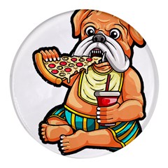 Bulldog Gifts T- Shirtbulldog Eating Pizza T- Shirt Round Glass Fridge Magnet (4 Pack) by JamesGoode