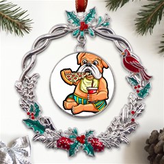 Bulldog Gifts T- Shirtbulldog Eating Pizza T- Shirt Metal X mas Wreath Holly Leaf Ornament by JamesGoode