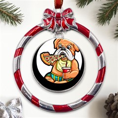 Bulldog Gifts T- Shirtbulldog Eating Pizza T- Shirt Metal Red Ribbon Round Ornament by JamesGoode