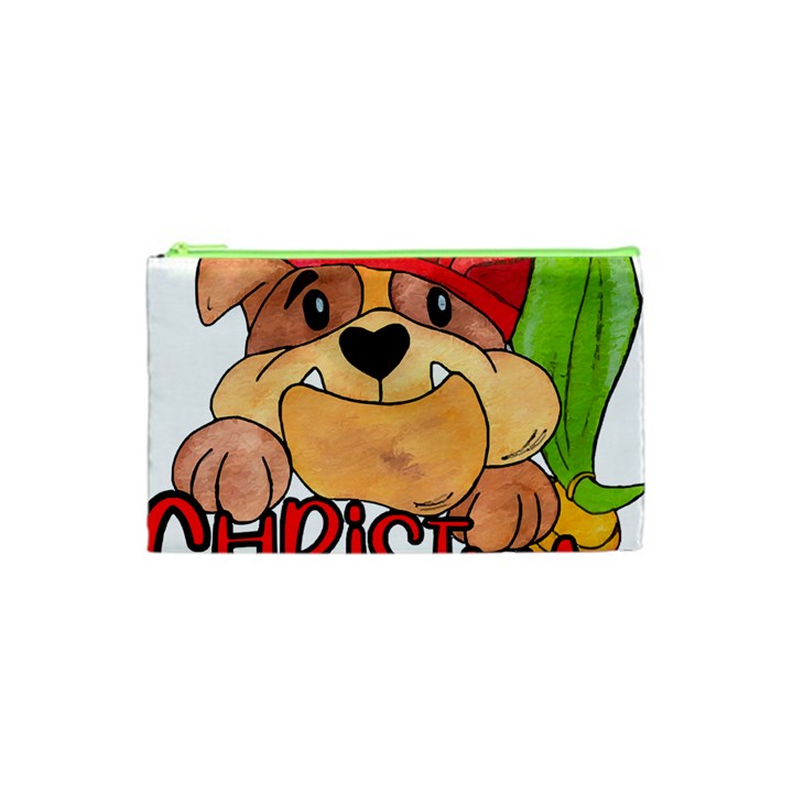 Bulldog T- Shirt Bulldog In Elf Hat T- Shirt Cosmetic Bag (XS)