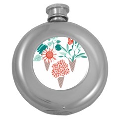 Flowers T- Shirt Midsummer I Scream Flower Cones    Print    Green Aqua And Orange Flowers Bouquets Round Hip Flask (5 Oz) by ZUXUMI